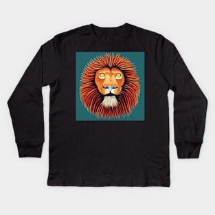 Storybook Lion on a Teal Background Kids Long Sleeve T-Shirt